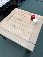 Load image into Gallery viewer, Vintage painted planked table, square, with hairpin legs
