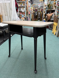 Vintage table with shelf, black, stained light wood top