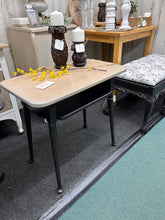 Load image into Gallery viewer, Vintage table with shelf, black, stained light wood top
