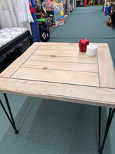 Load image into Gallery viewer, Vintage painted planked table, square, with hairpin legs
