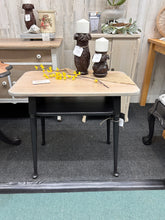 Load image into Gallery viewer, Vintage table with shelf, black, stained light wood top
