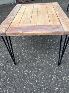 Vintage painted, stained, rectangle  planked top table with hairpin legs